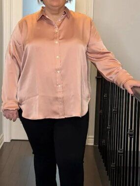SPANX Better Than Silk Button Down Shirt 2X NWT Vintage Rose Relaxed Fit